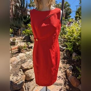 Calvin Klein Sheath Dress Solid Red Sleeveless  Size 8